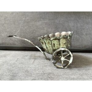 Vintage 1980s Kent Silversmiths? Italy Serving Silverplate Wagon Bowl on Wheels‎